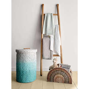 Handmade Ombre Teal Water Hyacinth Basket Woven Storage <b>Container</b> Eco Friendly Laundry Hamper with Matching Lid Style New - Product Image 2