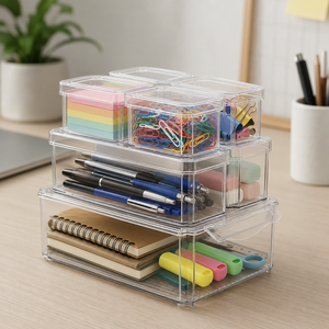 Transparent Office Organization Containers for Documents, Supplies, Accessories & Clutter-Free Workspaces - Product Image 1