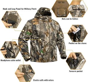 Ensemble veste et pantalon de chasse camouflage pour homme, vêtements d'extérieur imperméables en softshell, vêtements d'automne - Product Image 4