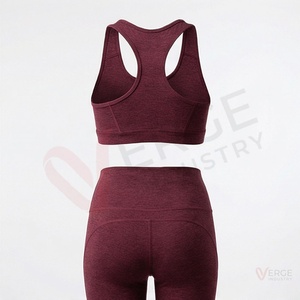 <b>Women</b> <b>Seamless</b> Yoga Set 2 Piece Burgundy Racerback Sports Bra High Waist Full Length <b>Leggings</b> - Product Image 2