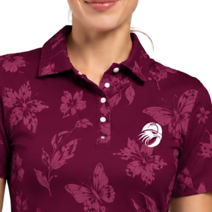 Burgundy Women Short Sleeve Printed <b>Golf</b> Polo Shirt Floral Pattern Performance Sports <b>Top</b> Custom Wholesale Breathable <b>Golf</b> - Product Image 3