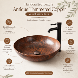 Handcrafted <b>Round</b> Copper Vessel Wash <b>Basin</b> Rustic Countertop Bathroom Sink Antique Finish Luxury Designer Copper <b>Basin</b> for Home - Product Image 5