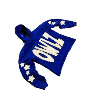 Sweat à capuche déchiré pour homme, style vintage, en mélange de coton doux, streetwear décontracté, pull personnalisé, vente en gros - Product Image 1