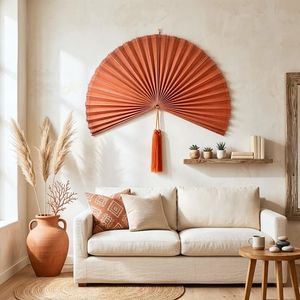 Large Bamboo Wall Fan <b>Decor</b> – Natural Boho Vintage Handwoven Decorative Fan for Living Room Bedroom - Product Image 4