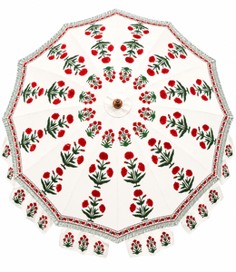 Sombrilla de Jardín Premium Hecha a Mano con Estampado de Jaipur, Sombrilla de Patio para Exteriores con Flecos para Decoración de Resorts de Lujo, 7 Pies, para Venta al Por Mayor - Product Image 1