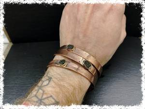 Handmade <b>Copper</b> Moldavite Bangle <b>Bracelet</b> Czech Healing Gemstone - Product Image 2