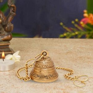Campana Colgante de Latón para Templo con Cadena Bañada en Oro y Diseño Grabado para el Hogar, Mandir, Sala de Puja, Puerta Principal, Decoración Religiosa - Product Image 3