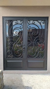 Royal Luxury Rust-resistant Wrought Iron Main Door Geometric Patterned Glass Panels Minimalist <b>Swing</b> Design Easy-to-Assemble - Product Image 3