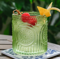 Verres à boire rétro en forme d'arche, floraux, verts, faits à la main, écologiques, verrerie vintage perlée, verres texturés pour eau et cocktails, pour les fêtes