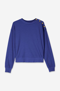 เสื้อสเวตเตอร์คอกลมสีน้ำเงินสำหรับผู้หญิง แขนยาว ถักทอสีพื้น ตกแต่งด้วยหมุด เหมาะสำหรับใส่ในฤดูใบไม้ร่วง - Product Image 5