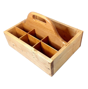 Caddie de service en bois de manguier brun foncé fait main, organisateur de cuisine unique pour le rangement de la vaisselle et des couverts - Product Image 5