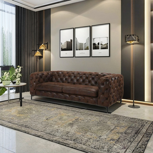 Sofá Chesterfield Convertible de 3 Plazas en Cuero con Función Giratoria, Diseño Moderno en Cuero Genuino para Uso en Escuelas, Talleres y Parques - Product Image 1