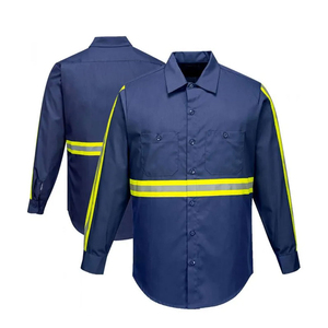 เสื้อเชิ้ตทำงานแขนยาวสีน้ำเงินกรมท่าแบบยูนิเซ็กซ์ ผ้าโพลีเอสเตอร์ระบายอากาศได้ดี สะท้อนแสง มองเห็นได้ชัดเจน มีกระเป๋าเสื้อสีเหลือง - Product Image 1