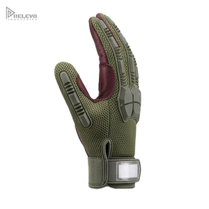 Gants tactiques robustes personnalisés avec châssis en maille aérée, paume en cuir bordeaux, superpositions rembourrées noires absorbant les chocs, gants de sécurité - Product Image 4