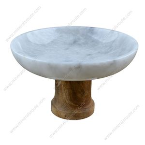 Tazón de Mármol Blanco y Madera de Diseño Nuevo y Lujoso, Tazones de Fruta de Mármol Natural, Diseño Innovador, Forma Redonda - Product Image 2