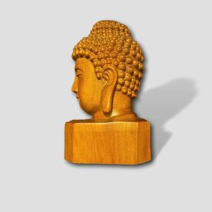 Sculpture de tête de Bouddha en bois faite à la main, figurine d'art religieux sculptée avec un design zen asiatique pour la décoration de la maison ou du bureau - Product Image 5