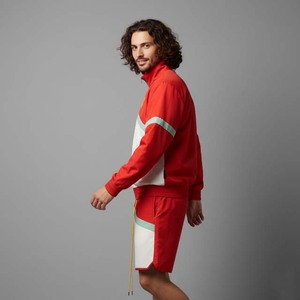 Men's Red Color Blocking Sporty Outerwear Set Stand Collar Knitted Breathable Summer Wear - Product Image 3
