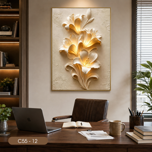 Décoration murale tendance en forme de fleur blanche, art abstrait 3D, peinture faite à la main, base en verre trempé, décoration intérieure de luxe, OEM ODM Vietnam HALO - Product Image 2