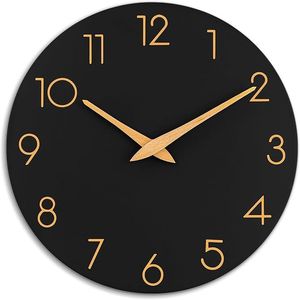 Modern Black Gold Battery-Operated <b>Silent</b> Wall <b>Clock</b> Decorative Non-Ticking Kitchen Bathroom Bedroom <b>Clocks</b> - Product Image 1