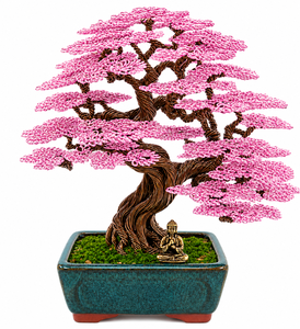 Petit bonsaï artificiel en fil métallique fait main avec des feuilles violettes, pot rectangulaire en porcelaine, décoration intérieure - Product Image 6