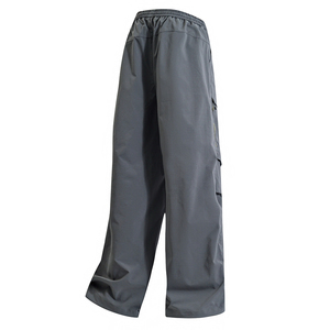 Pantalones Cargo Grises para Mujer, Cintura Elástica, Largos, de Secado Rápido, Corte Regular, Casuales, Otoñales, con Cordón, 100% Poliéster - Product Image 2