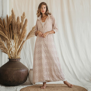 Vestido Camisero Maxi de Algodón, Estilo Victoriano de Doble Capa, Vestido Largo Beige, Túnica Kaftan, Cárdigan, Vestido Largo - Product Image 1