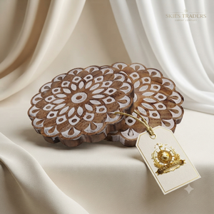 Round Floral Mandala <b>Wooden</b> <b>Trivets</b> Set White Carved Heat Insulation Mats Kitchen Table Protectors - Product Image 1