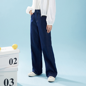 <b>Women</b> High Waist Wide Leg <b>Jeans</b> Solid Blue Loose <b>Baggy</b> Denim Pants Full Length Vintage Trousers - Product Image 5