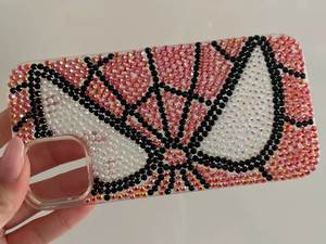 เคสมือถือปักลายประดับลูกปัด งานแฮนด์เมด พร้อมพู่ห้อยและชายครุย รุ่นสแตนเลสสำหรับ iPhone สีชมพู ปรับแต่งขนาดได้ - Product Image 2