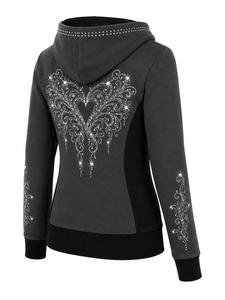 Sudadera con Capucha Brillante para Mujer, con Cierre Frontal de Cristales, Manga Larga, para Uso Diario Informal y Cómodo - Product Image 3