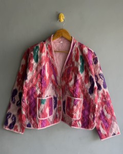 <b>Quilted</b> Jacket Women's Short Sleeve V Neck Geometric Print Pink Purple Cotton Lining Polyester <b>Wadding</b> Spring Style gift <b>for</b> her - Product Image 1