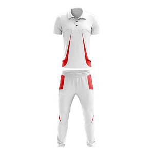 Premium <b>White</b> and Red <b>Cricket</b> Kit Breathable Moisture Wicking Polyester Fabric Sports Team Uniform Training Jersey and Pants - Product Image 3