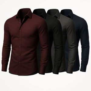 Camisa de Vestir de Manga Larga para Hombre, Sólida, Transpirable, de Popelina, con Cuello Clásico, Tejida, Formal, para Negocios, Primavera, Estilo Casual Elegante - Product Image 3