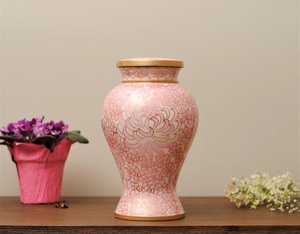 New Unique Arrival Hand-Painted Style Oval Decorative Cremation Urn Maple Red Floral Design Adult 11" Red Black Gold Aluminum - Product Image 6