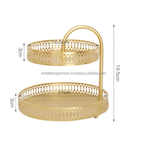 แท่นโชว์โลหะ2ชั้นสีทอง,แท่นแกะสลักแผ่นกลมสำหรับตกแต่งบ้าน - Product Image 6
