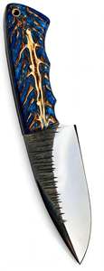 Cuchillo Utilitario de Acero Forjado a Mano para Exteriores, Mango de Madera con Resina Azul, Hoja Fija - Product Image 3