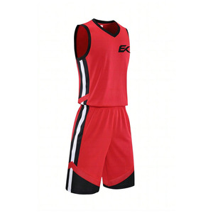 Ensemble de maillot de basket-ball sublimé personnalisé, débardeur sans manches rouge avec short, tissu respirant, coupe régulière, vêtements de sport pour adultes - Product Image 5