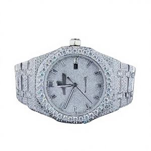 นาฬิกาประดับเพชรโมอิสซาไนต์ พร้อมกลไกควอตซ์ ตัวเรือนสแตนเลสสตีล ฝังเพชรเต็มเรือน นาฬิกาหรูสำหรับผู้ชายและผู้หญิง - Product Image 1