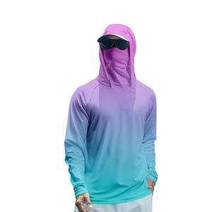Men Gradient Color Hooded Long Sleeve UV Protection Shirt Full Sleeve Polyester Summer Outdoor Wear - Product Image 1