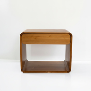 Modern Wood <b>Bedside</b> Table 1 Drawer Minimalist Bedroom Nightstand Luxury Curved Design Open <b>Shelf</b> Storage Cabinet Wholesale - Product Image 2