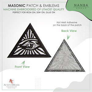 All Seeing Eye Triangle Embroidered Masonic Patch - Black & White 3'' Tall - Product Image 2