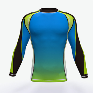 MRI Made Custom Compression Rash Guard Blue Green Gradient Quick Dry Polyester <b>Athletic</b> Shirt Full Sleeve Sport Top Quality OEM - Product Image 1