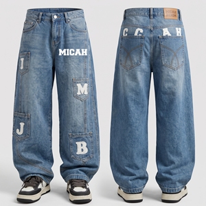 Micah Corporation Maßgeschneiderte Herren-Jeans mit Stickerei, Locker Geschnitten, Gerades Muster, Herbst-Winter-Frühling, Gewaschen, Lässig, Gewebter Stoff - Product Image 1