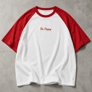 Camiseta de Manga Corta Raglán para Hombre, Diseño Bordado en la Parte Delantera, Camiseta Informal con Cuello Redondo, Talla Grande, Camiseta de Algodón para Uso Diario - Product Image 5