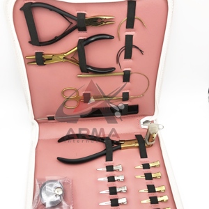 Kit professionnel d'extensions capillaires avec pince à 2 trous, pince à cheveux en L pour bandes adhésives, ciseaux, peigne à boucles, petites pinces à cheveux, perles et aiguilles - Product Image 4