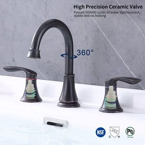 Rubinetto per lavabo bagno da 8 pollici in bronzo lucidato a olio, a 2 maniglie, miscelatore monoforo per lavabo/lavandino - Product Image 2
