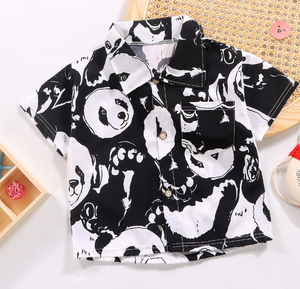 เสื้อเชิ้ตลำลองแขนสั้นพิมพ์ลายการ์ตูนสำหรับเด็กผู้ชาย ปกคอพับมีกระเป๋า ผ้าทอ ทรงปกติ ใส่ได้ในฤดูร้อน - Product Image 4