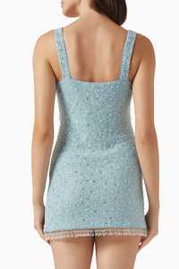 Women's Light Blue Halter Neckline <b>Sleeveless</b> Bodycon Silhouette Eco-Friendly <b>Summer</b> Slim Fit Party & Resort Wear Mini <b>Dress</b> - Product Image 2