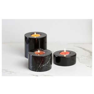 Handmade Marble Stone Candle Holder Set Round Shape Eco-Friendly & Heat Resistant Durable Empty Design for Home Decor - Product Image 3