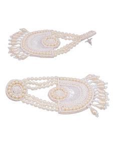 Boucles d'oreilles florales perlées, orange, rose, vert, en perles de verre, broderie de fleurs et de feuilles, design goutte, pour fête, mariage, cadeau, bijoux pour femmes - Product Image 2